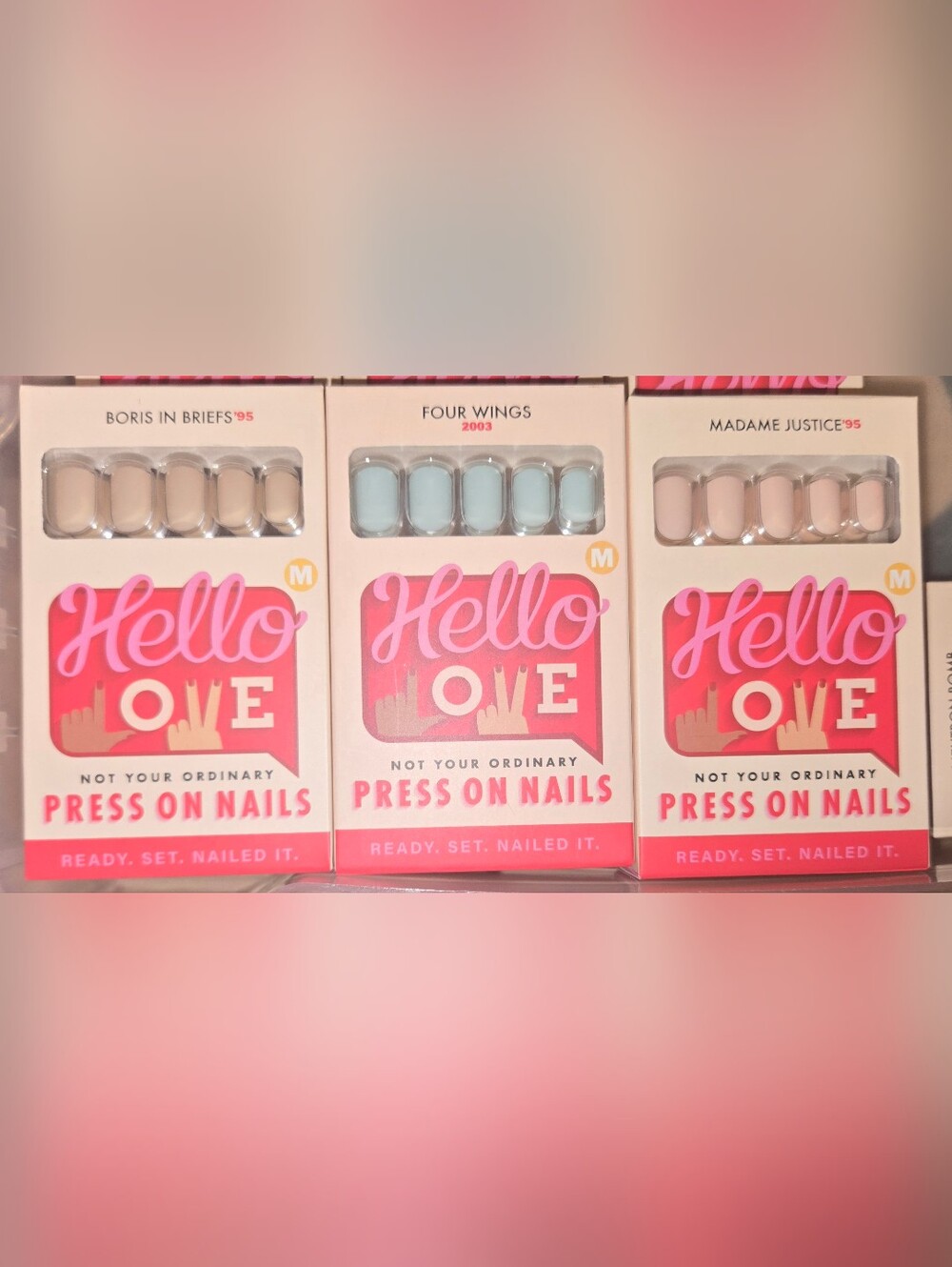 Hello Love Press On Nails 3 Pack Bundle - Boris In Briefs, Four Wings, Madame Ju